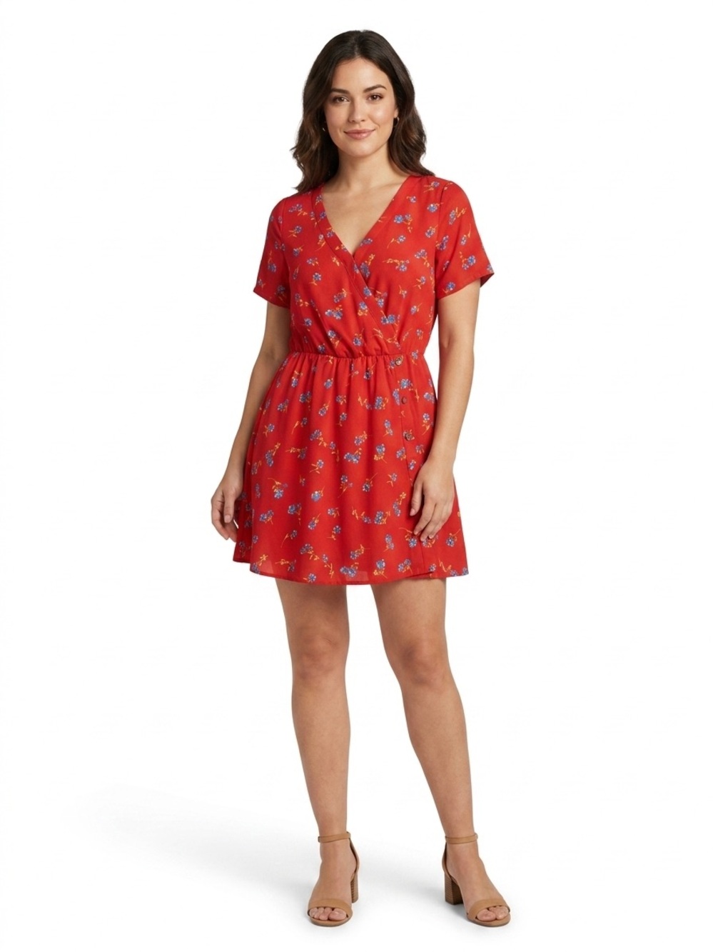 Sienna Sky Red Floral Short Sleeve V-Neck Women's Dress - Picture 1 of 7